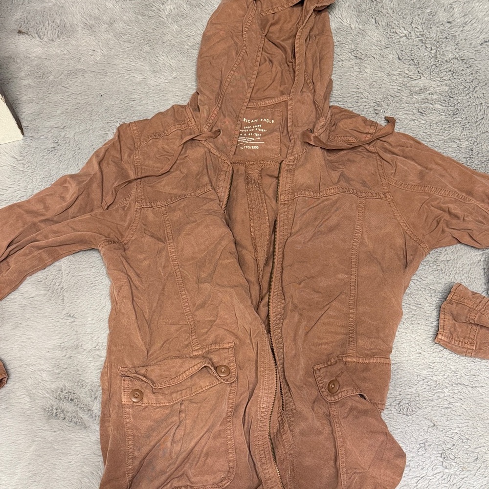 American Eagle Outfitters Hooded Utility Jacket in Rust Brown|Pink